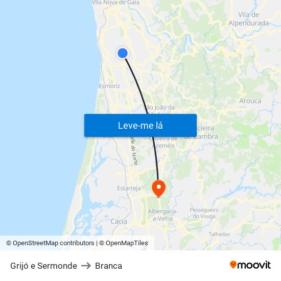 Grijó e Sermonde to Branca map