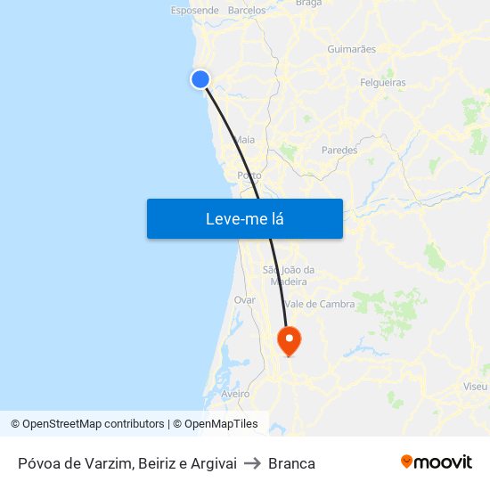 Póvoa de Varzim, Beiriz e Argivai to Branca map