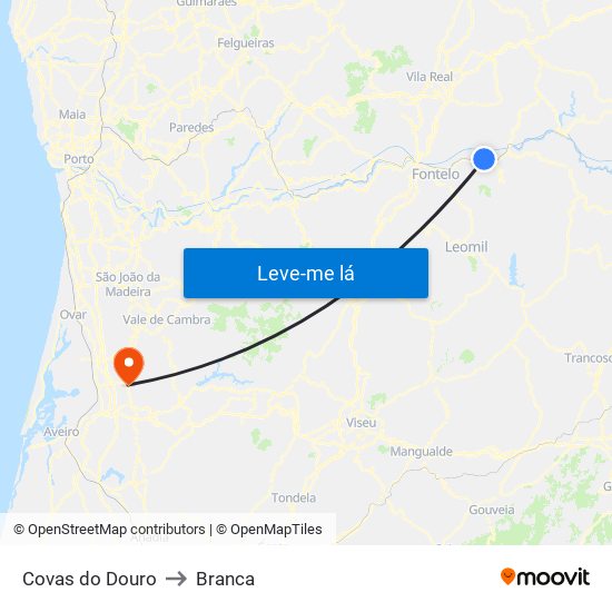 Covas do Douro to Branca map