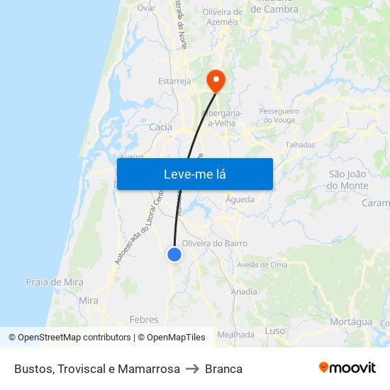 Bustos, Troviscal e Mamarrosa to Branca map