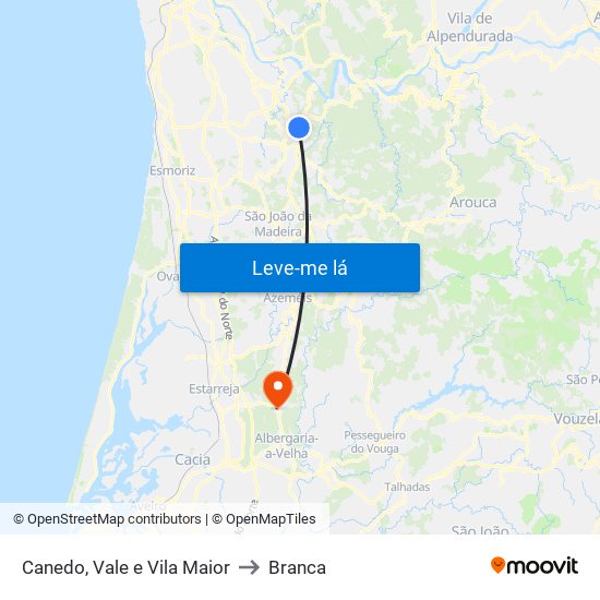 Canedo, Vale e Vila Maior to Branca map