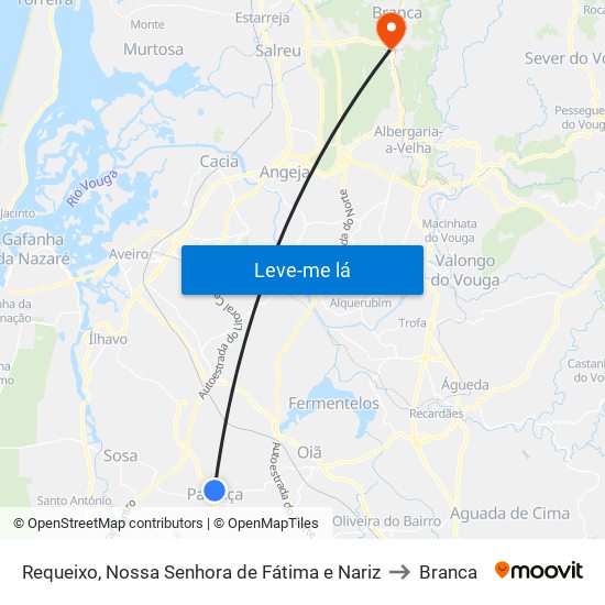 Requeixo, Nossa Senhora de Fátima e Nariz to Branca map