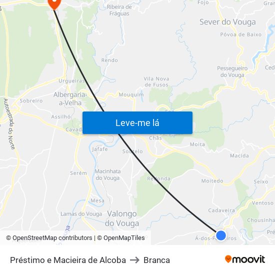 Préstimo e Macieira de Alcoba to Branca map