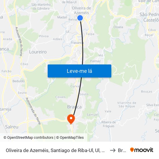 Oliveira de Azeméis, Santiago de Riba-Ul, Ul, Macinhata da Seixa e Madail to Branca map