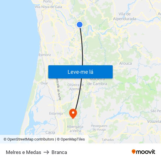 Melres e Medas to Branca map