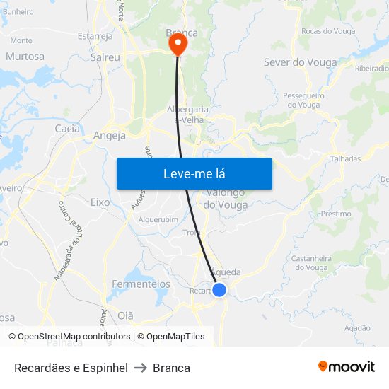 Recardães e Espinhel to Branca map