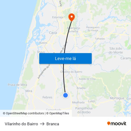 Vilarinho do Bairro to Branca map
