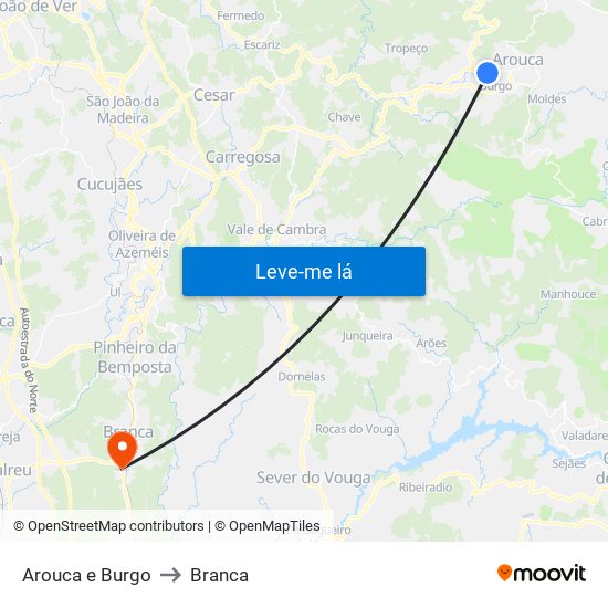 Arouca e Burgo to Branca map