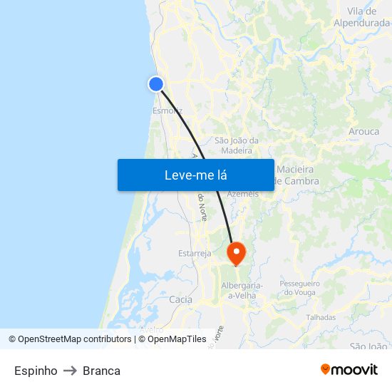 Espinho to Branca map