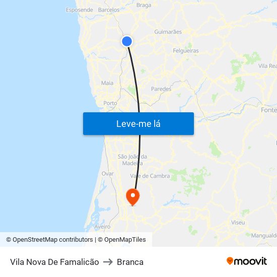 Vila Nova De Famalicão to Branca map