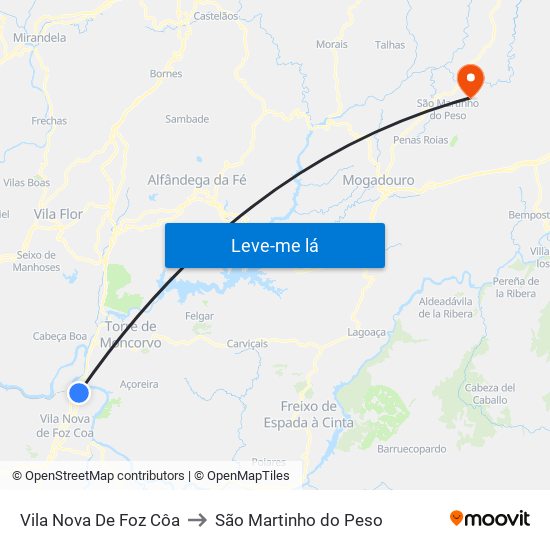 Vila Nova De Foz Côa to São Martinho do Peso map