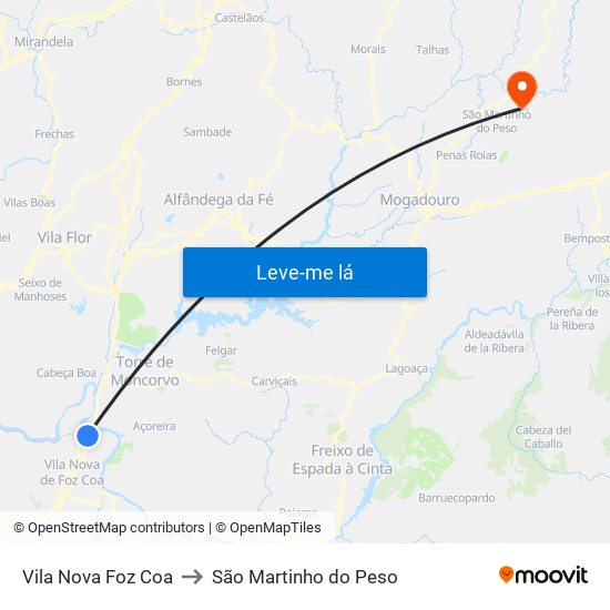 Vila Nova Foz Coa to São Martinho do Peso map