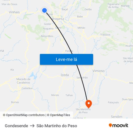 Gondesende to São Martinho do Peso map
