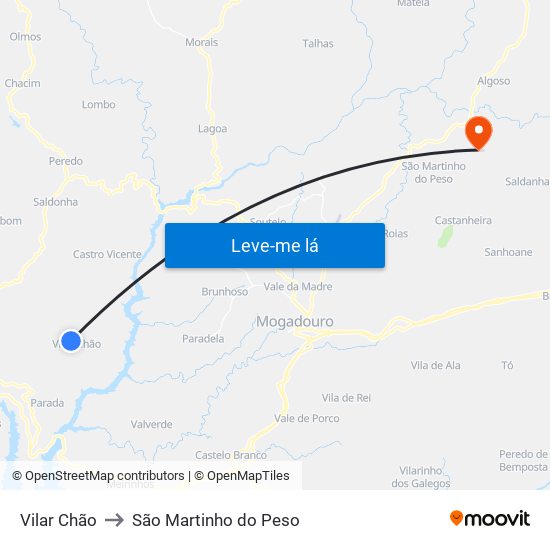 Vilar Chão to São Martinho do Peso map