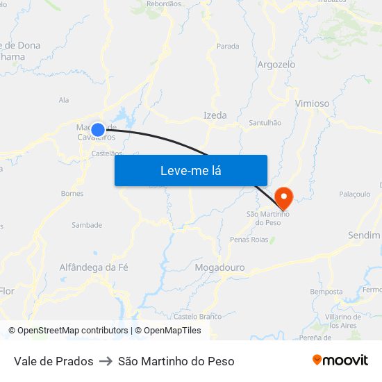 Vale de Prados to São Martinho do Peso map