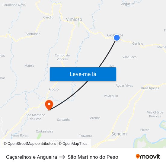 Caçarelhos e Angueira to São Martinho do Peso map