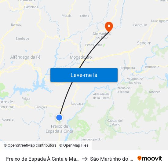 Freixo de Espada À Cinta e Mazouco to São Martinho do Peso map