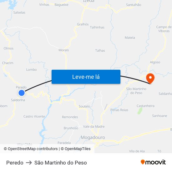 Peredo to São Martinho do Peso map