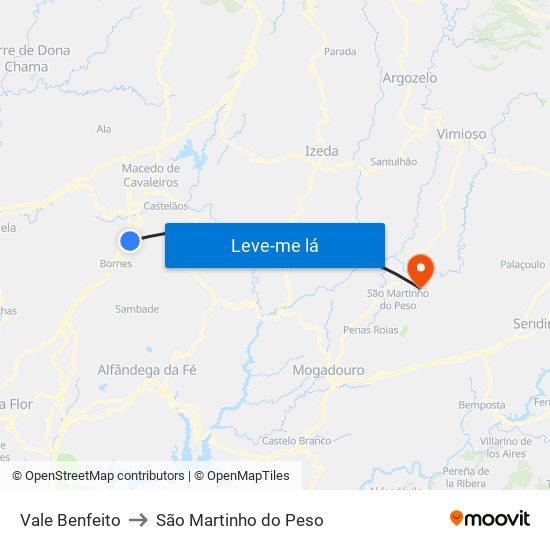 Vale Benfeito to São Martinho do Peso map