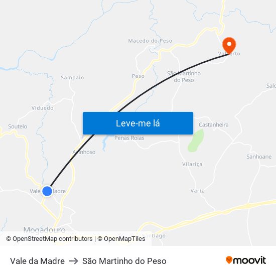 Vale da Madre to São Martinho do Peso map