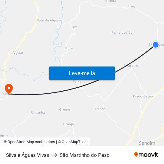 Silva e Águas Vivas to São Martinho do Peso map