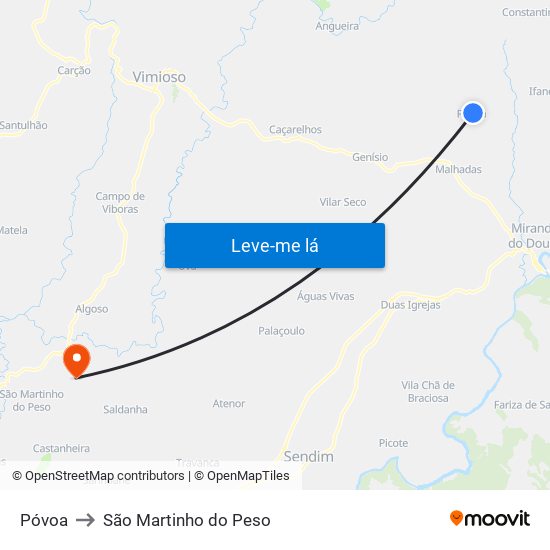 Póvoa to São Martinho do Peso map