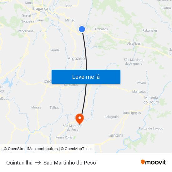 Quintanilha to São Martinho do Peso map