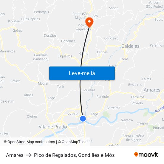 Amares to Pico de Regalados, Gondiães e Mós map
