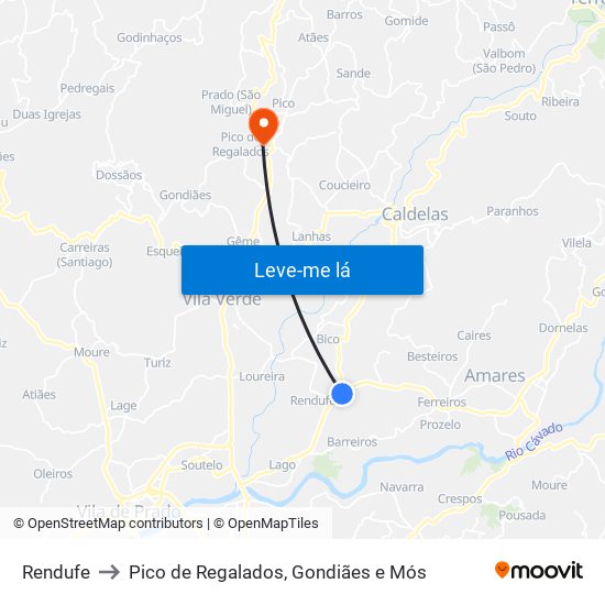 Rendufe to Pico de Regalados, Gondiães e Mós map