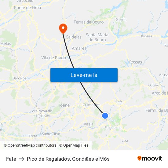 Fafe to Pico de Regalados, Gondiães e Mós map