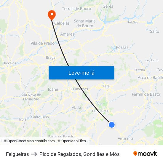 Felgueiras to Pico de Regalados, Gondiães e Mós map