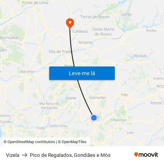 Vizela to Pico de Regalados, Gondiães e Mós map