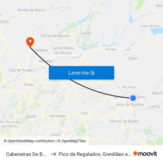 Cabeceiras De Basto to Pico de Regalados, Gondiães e Mós map
