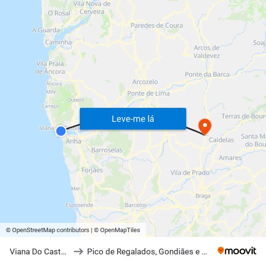 Viana Do Castelo to Pico de Regalados, Gondiães e Mós map