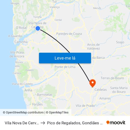 Vila Nova De Cerveira to Pico de Regalados, Gondiães e Mós map