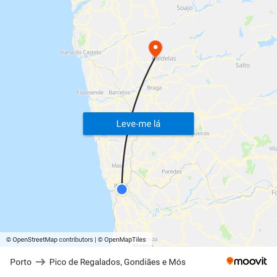 Porto to Pico de Regalados, Gondiães e Mós map