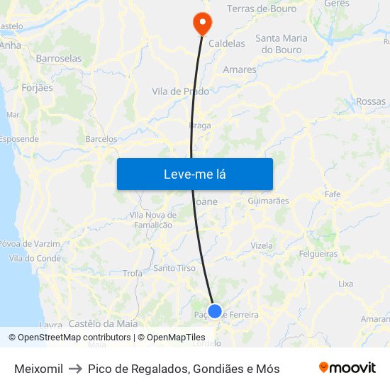 Meixomil to Pico de Regalados, Gondiães e Mós map