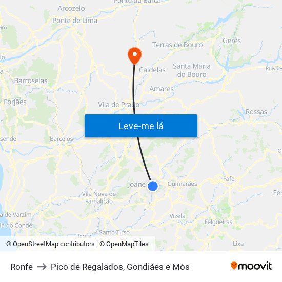 Ronfe to Pico de Regalados, Gondiães e Mós map