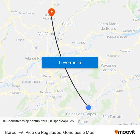 Barco to Pico de Regalados, Gondiães e Mós map