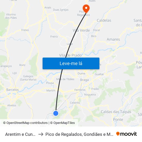Arentim e Cunha to Pico de Regalados, Gondiães e Mós map