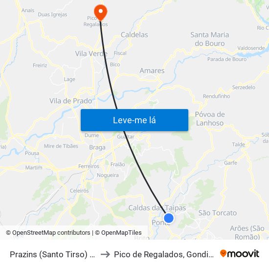 Prazins (Santo Tirso) e Corvite to Pico de Regalados, Gondiães e Mós map