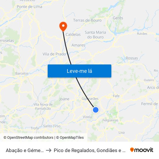 Abação e Gémeos to Pico de Regalados, Gondiães e Mós map