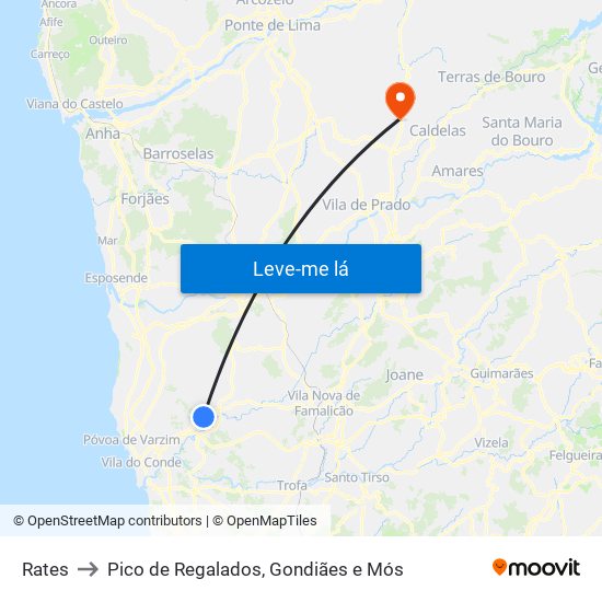 Rates to Pico de Regalados, Gondiães e Mós map