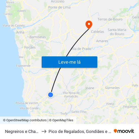 Negreiros e Chavão to Pico de Regalados, Gondiães e Mós map