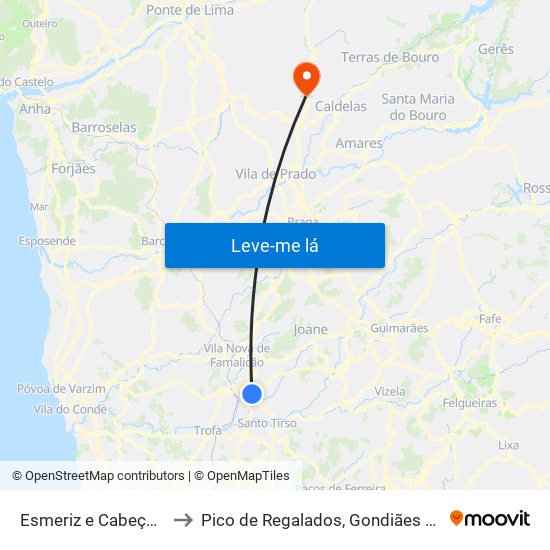 Esmeriz e Cabeçudos to Pico de Regalados, Gondiães e Mós map