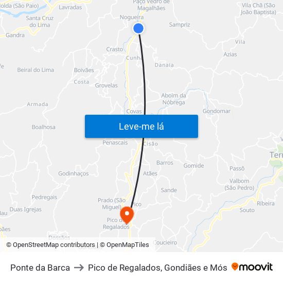 Ponte da Barca to Pico de Regalados, Gondiães e Mós map