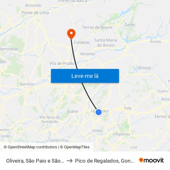 Oliveira, São Paio e São Sebastião to Pico de Regalados, Gondiães e Mós map