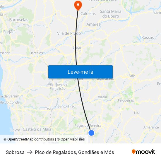 Sobrosa to Pico de Regalados, Gondiães e Mós map