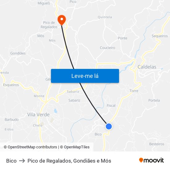 Bico to Pico de Regalados, Gondiães e Mós map