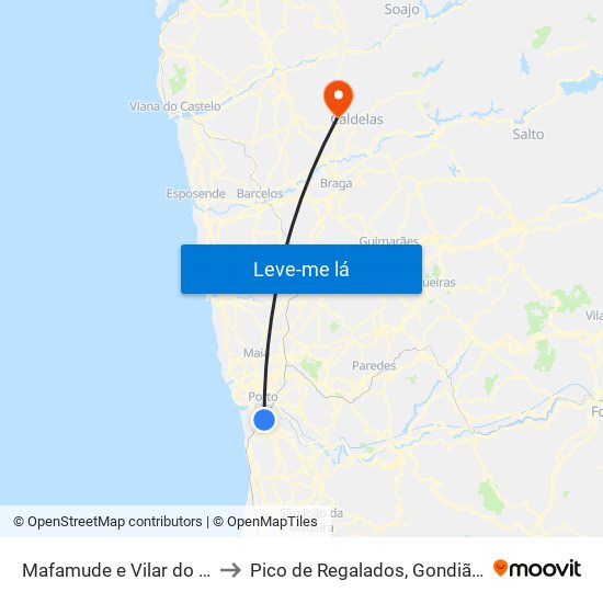 Mafamude e Vilar do Paraíso to Pico de Regalados, Gondiães e Mós map